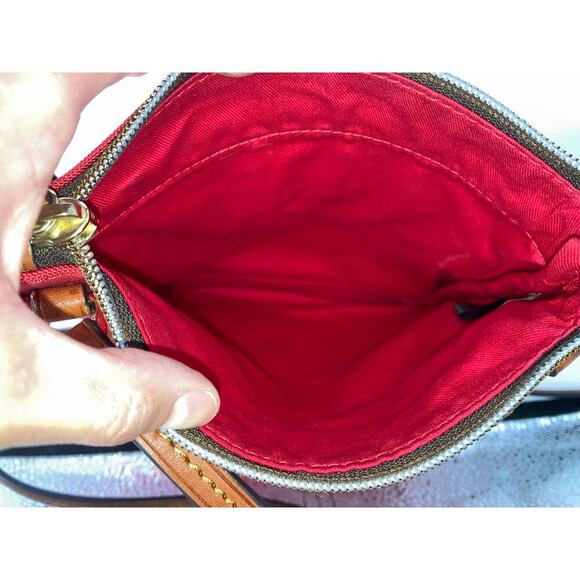 DOONEY & BOURKE SMALL RED CANVAS BROWN LEATHER CROSSBODY BAG - Picture 9 of 12